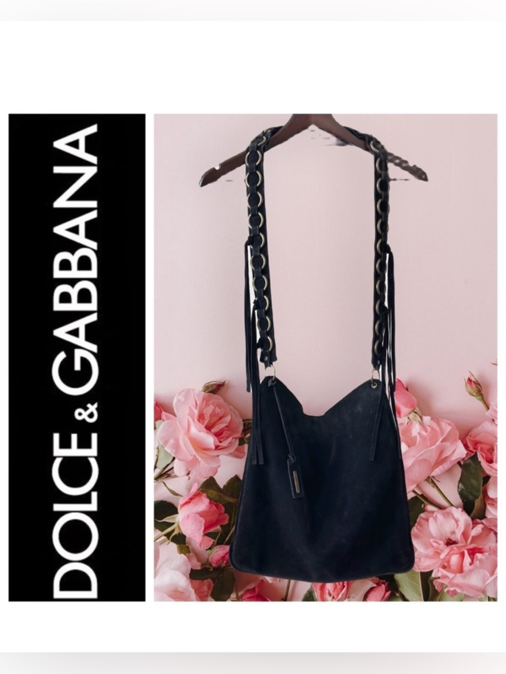 Dolce and Gabbana Vintage Black Suede Crossbody Handbag EPIC Authentic 🐆😎